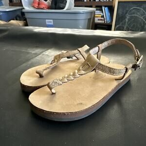 RAINBOW KIDS T-Strap LEATHER THONG Braided SANDALS SIZE 11/12 Tan